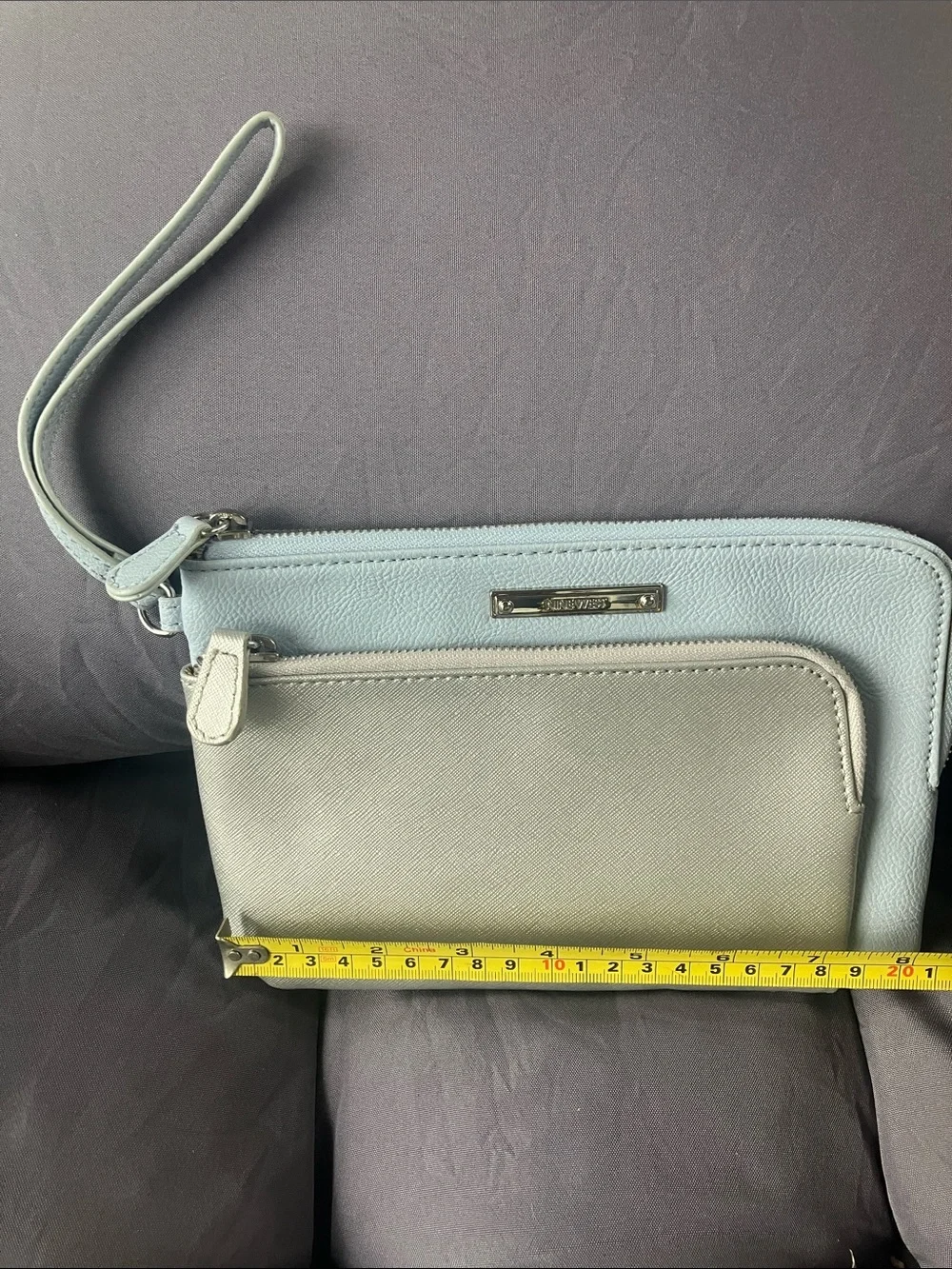 Nine West Light Blue and Gray Leather Wristlet Clutch